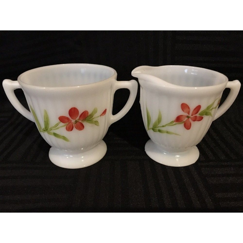 MacBeth Evans Petalwear Florette Footed Creamer & Open Sugar Bowl set Vintage